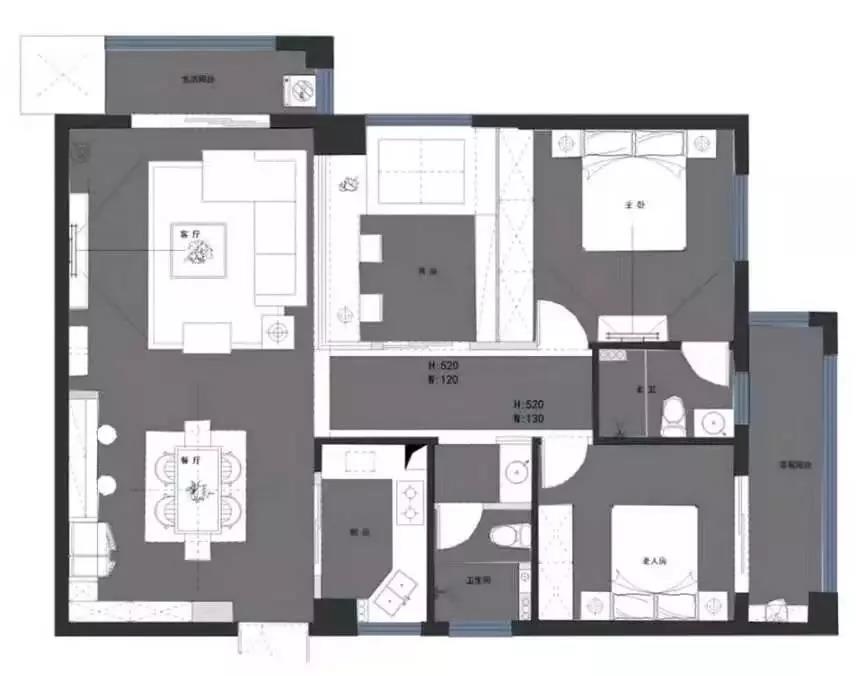 118平的現代風三居室，電視背景墻做得好有個性！